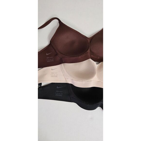 NIKE DRI FIT Wirefree Molded Cup Bra Set of 3 Small Brown, Nude, Black - Picture 2 of 3
